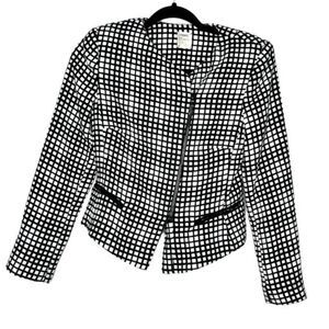 L'AGENCE Black/White Check Evening Jacket Blazer, Moto, Grid, Asymmetrical, Sz 0